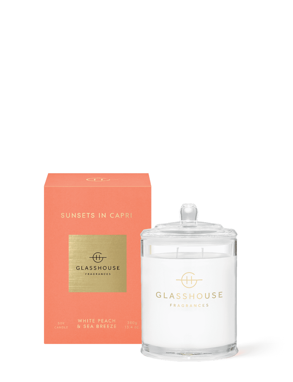 Glasshouse Sunsets in Capri - 60g Soy Candle White Peach & Sea Breeze promotional product