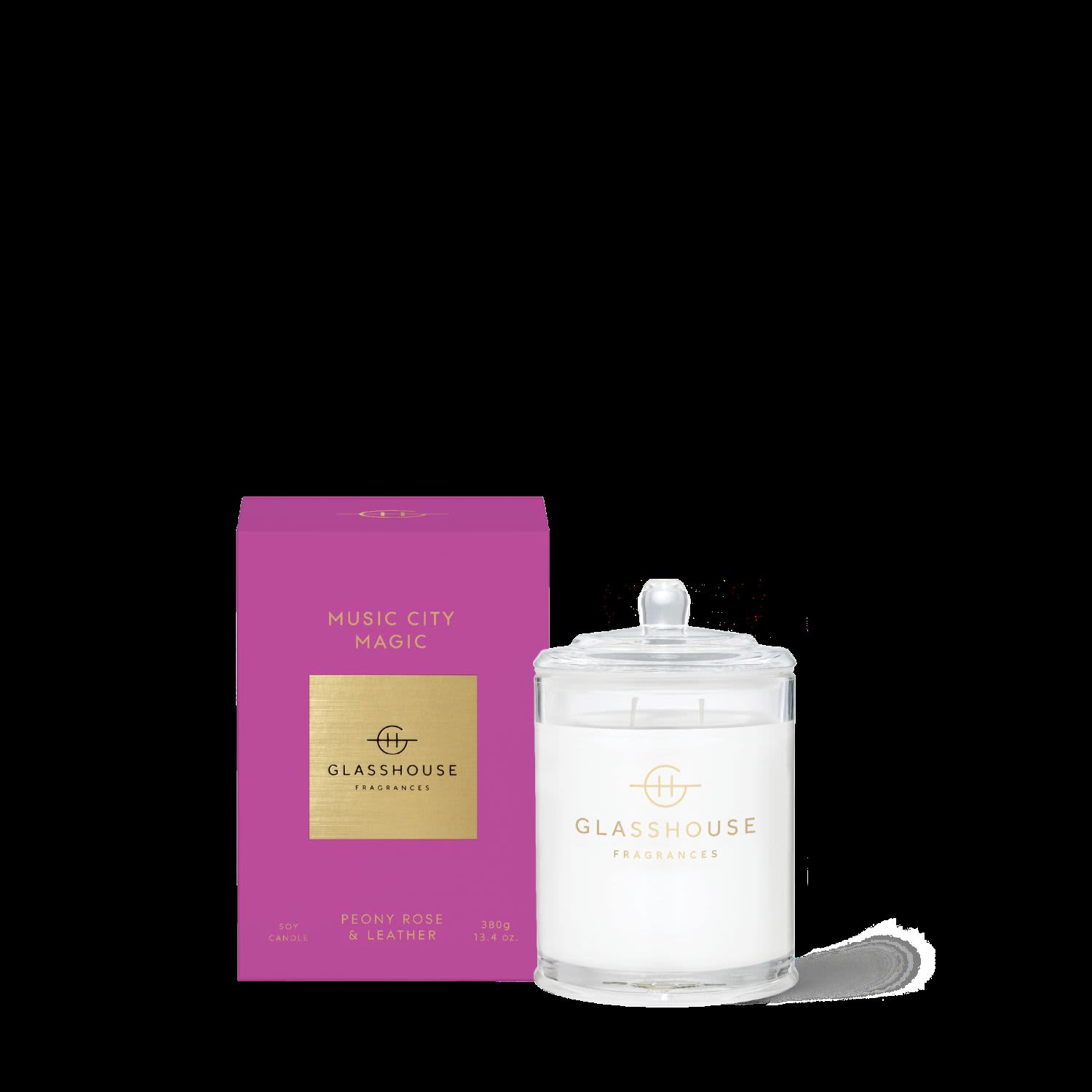 Glasshouse Music City Magic 380gr Candle Peony Rose & Leather promotional product