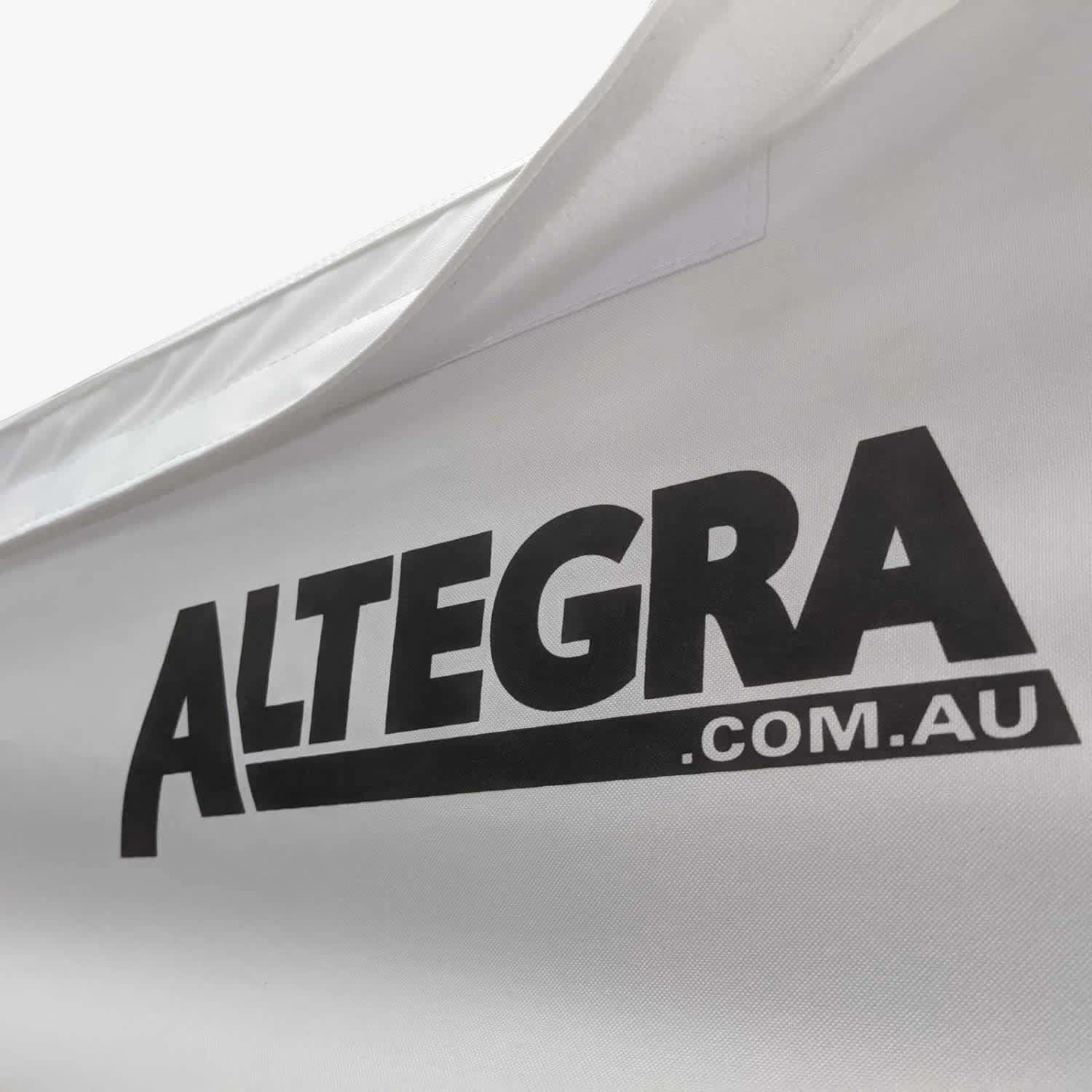 A white awning featuring a logo in black, part of a promotional product for the 3m Gazebo Awning Kit.