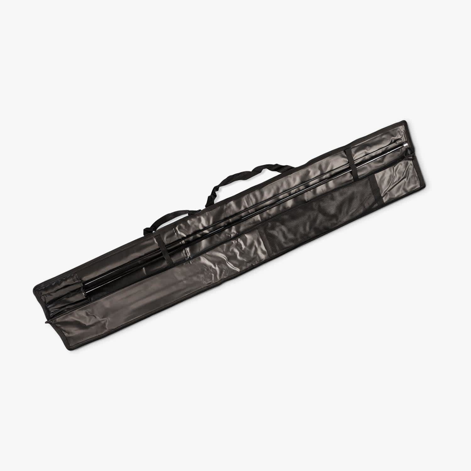 A black carrying case for banners, featuring a zip closure and a handle for easy transport.