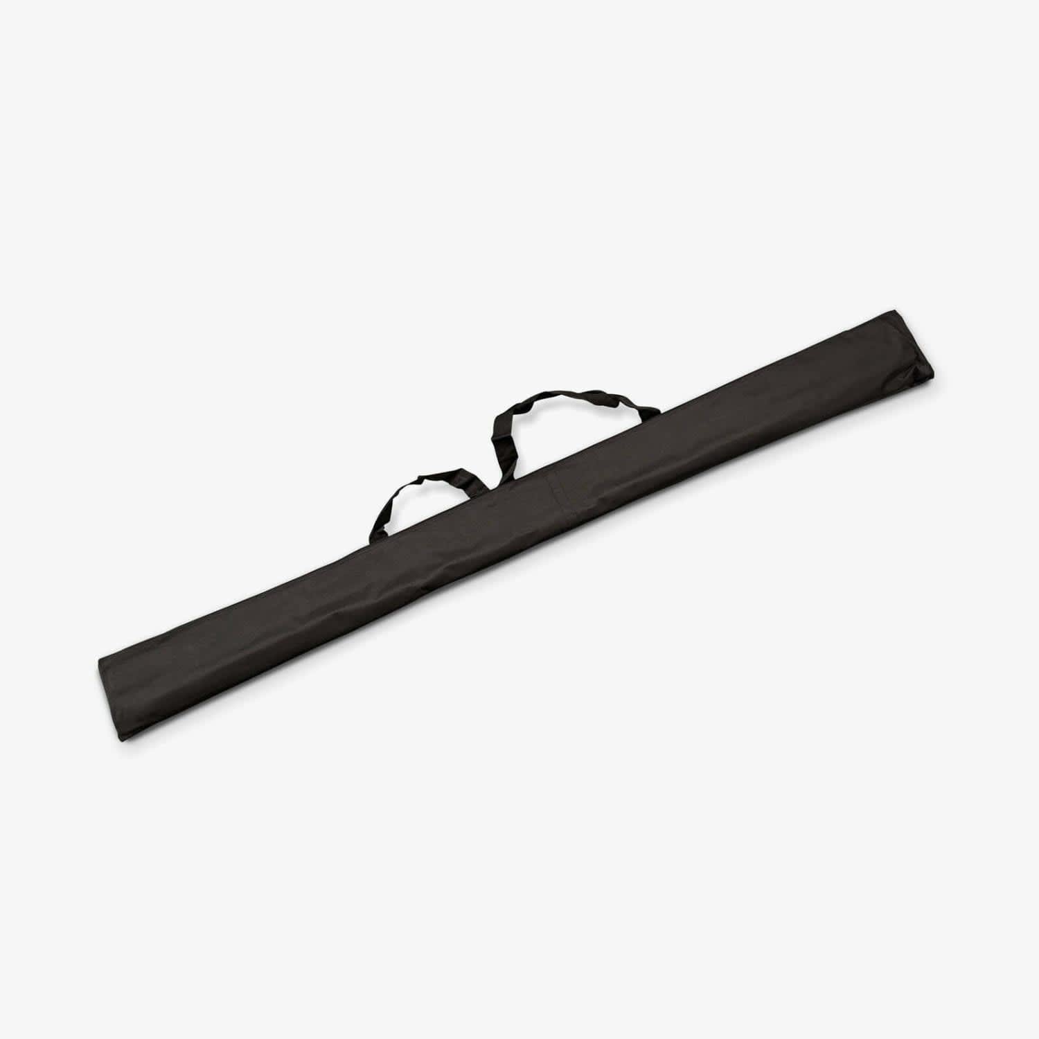 A black carrying case with handles for storing and transporting a teardrop banner flag set.
