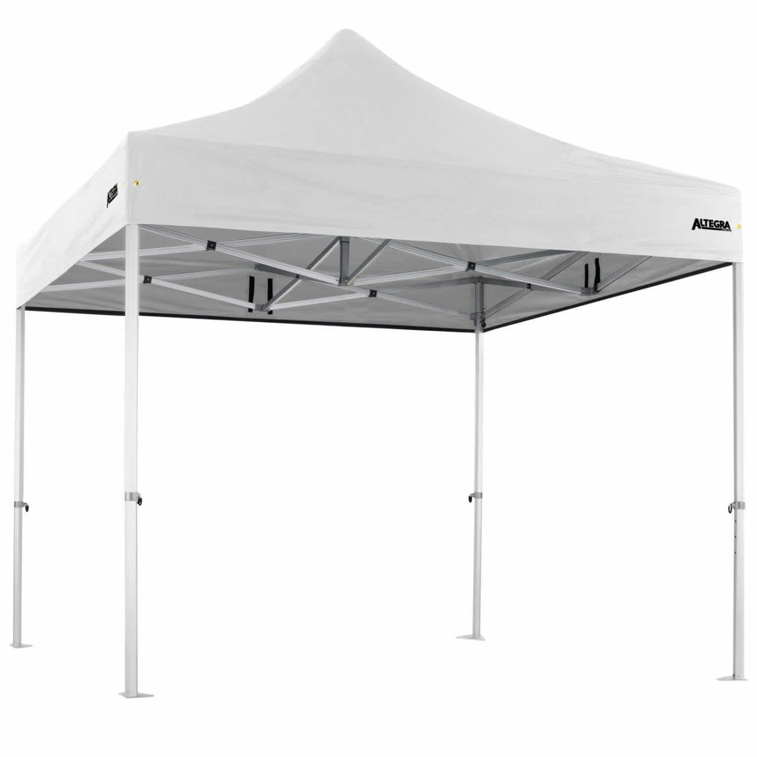 A white 3x3m heavy-duty aluminium marquee with a peaked roof and a logo visible on the side.