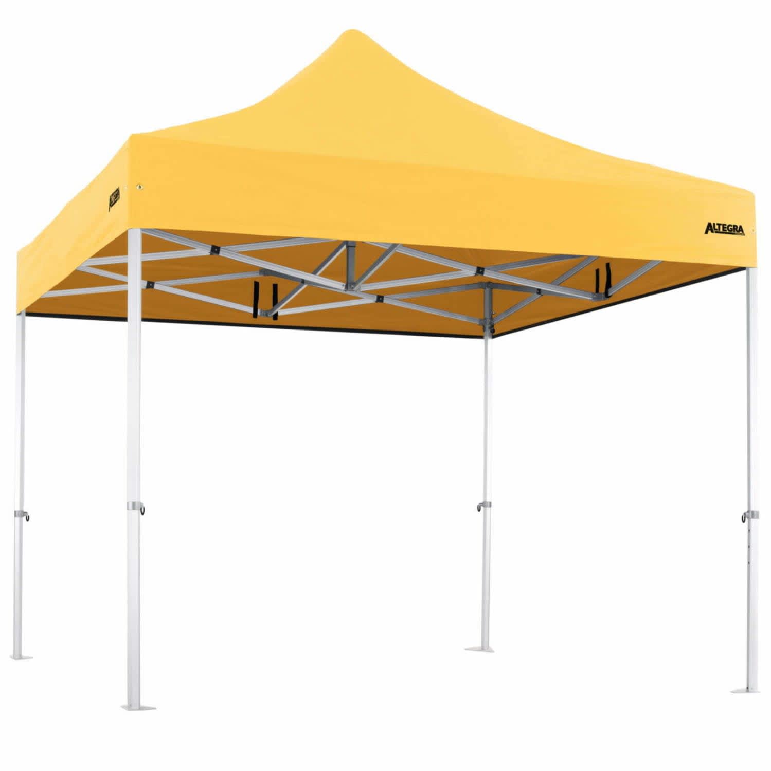 A yellow 3x3m heavy-duty aluminium marquee with a sturdy frame and a branded logo on one side.