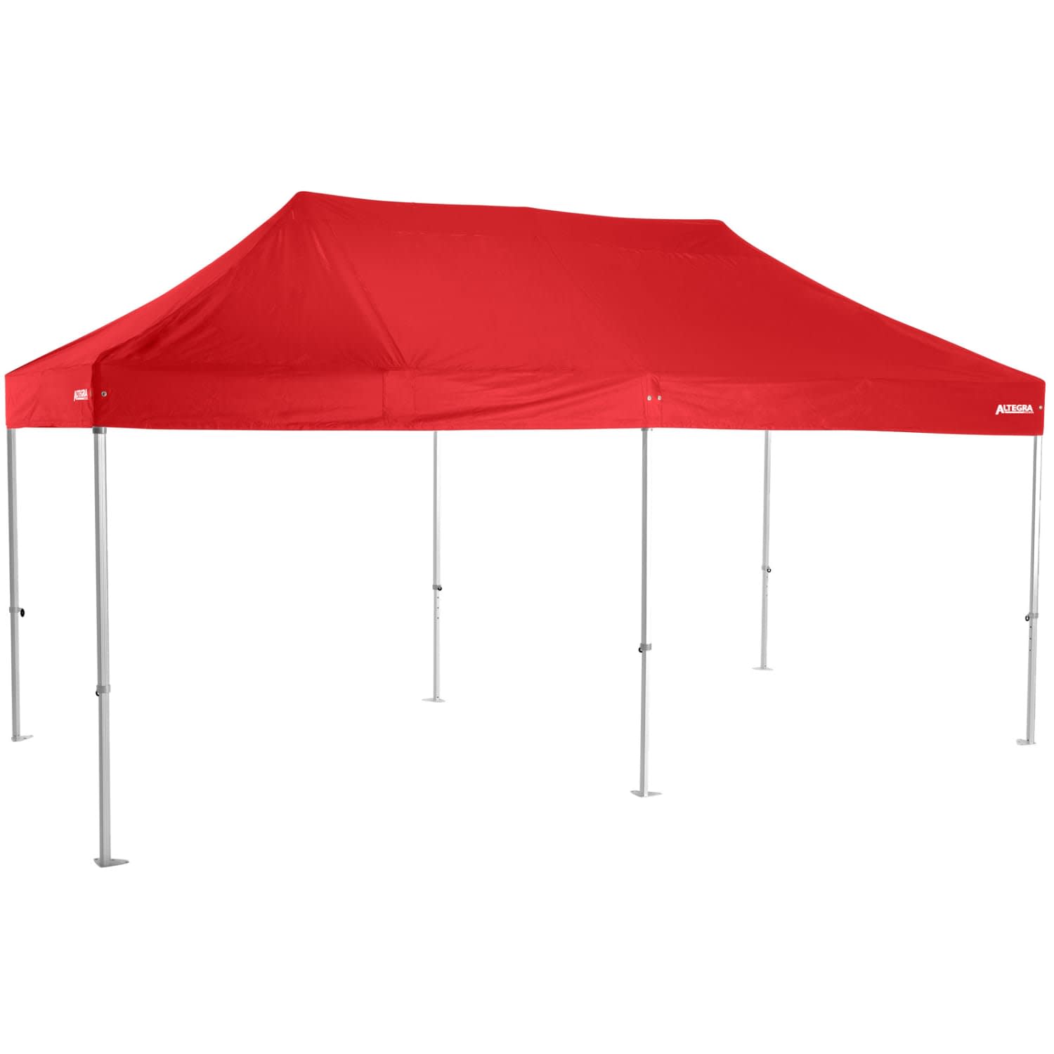 A red 3x6m heavy-duty aluminium folding event marquee with silver legs and a branding logo.
