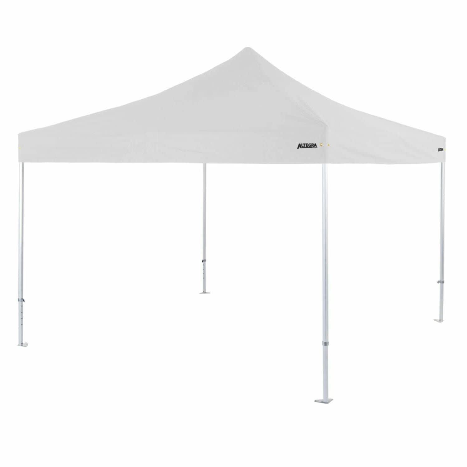 A white 4x4m heavy duty aluminium folding marquee with a sturdy frame and a branded logo.