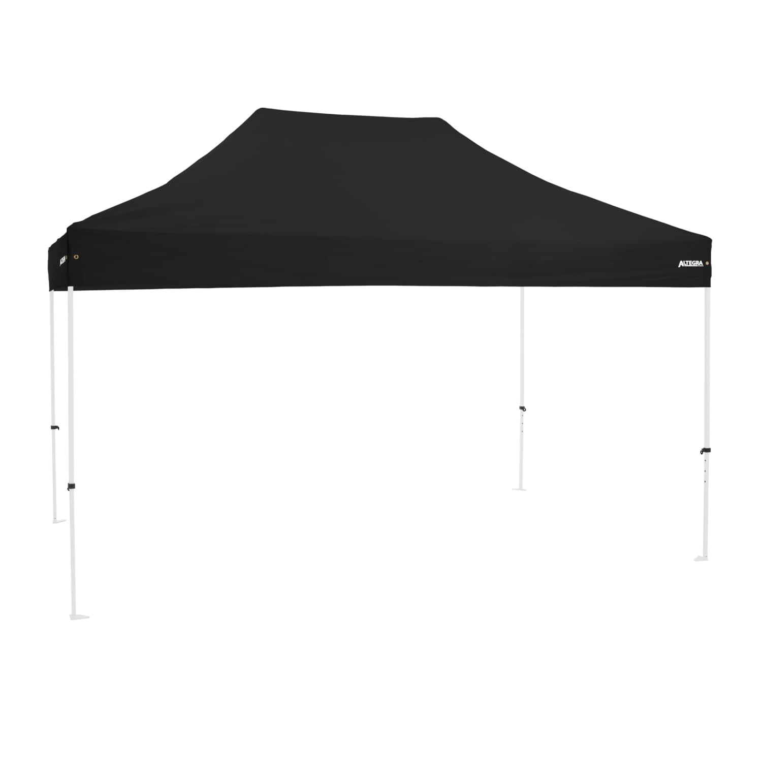 A black 3x4.5m premium steel gazebo with white poles and a logo on the side.
