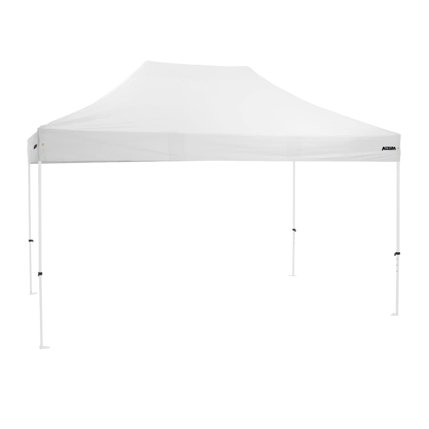 A white 3x4.5m premium steel gazebo featuring a simple design and a logo on one side.