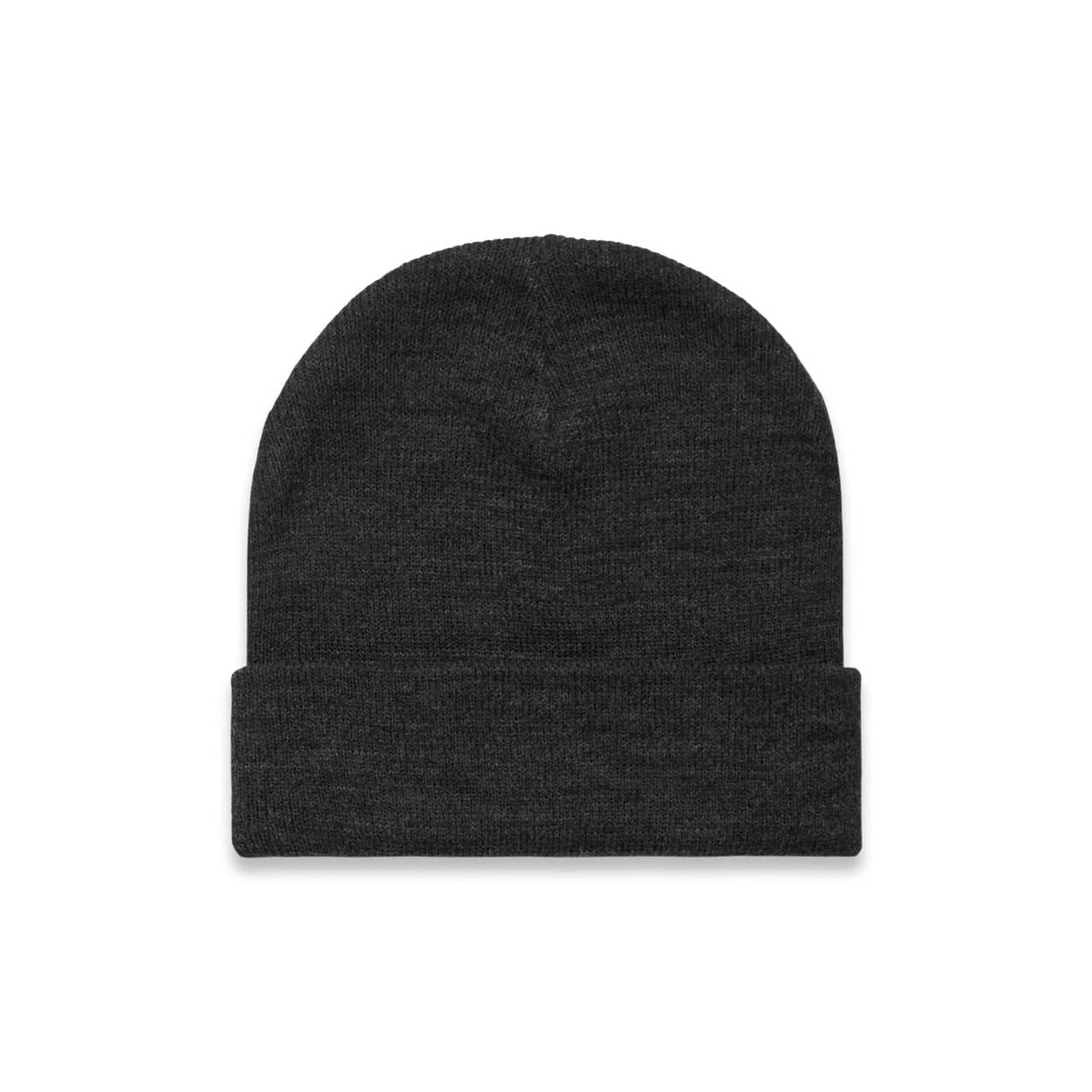 Cuff Beanie AS-1107 A black cuff beanie with a soft texture and a folded brim, featuring a logo.