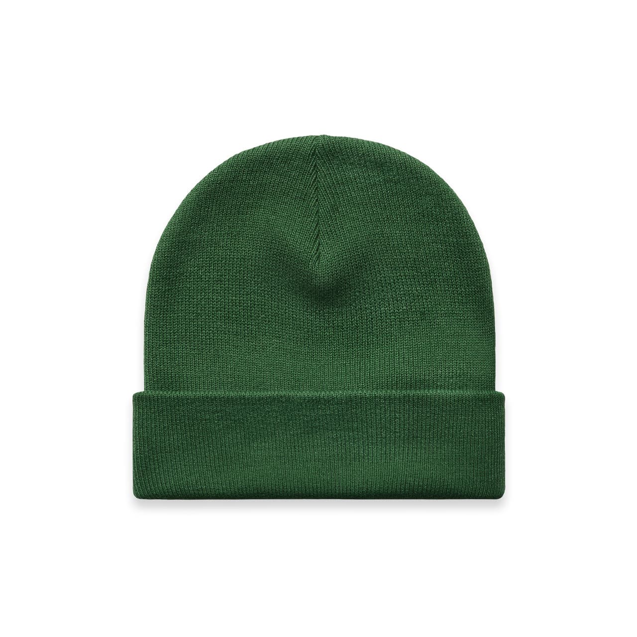 Cuff Beanie AS-1107 A green cuff beanie with a simple design, featuring a folded brim and a knitted texture.