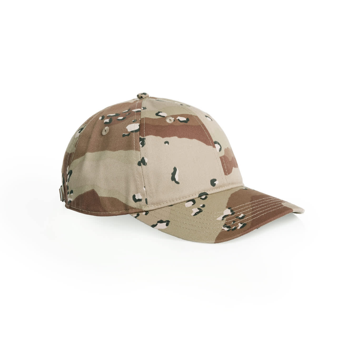 Access Camo Cap AS-1130C A camouflage cap in shades of brown and beige with stitching details and a branding logo on the side.