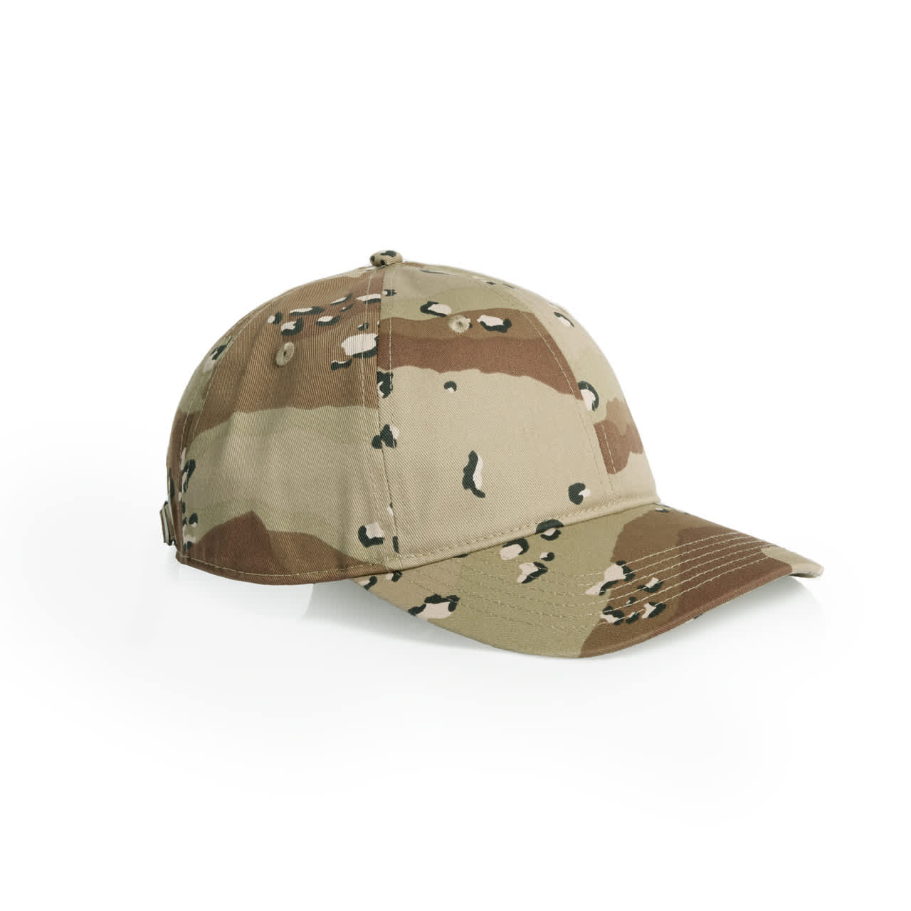 Access Camo Cap AS-1130C A camo cap in shades of tan and green featuring a curved brim and a logo on the side.
