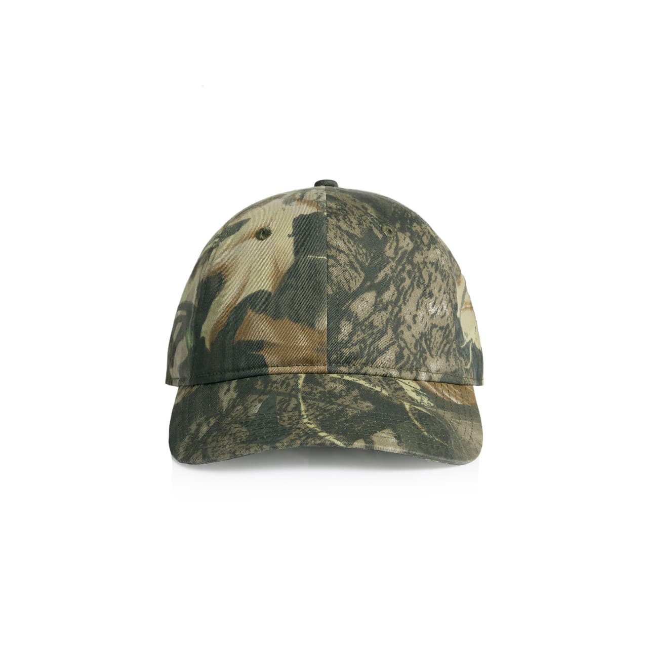 Access Camo Cap AS-1130C A camo cap in shades of green and brown, featuring a logo on the front. Ideal for headwear use.