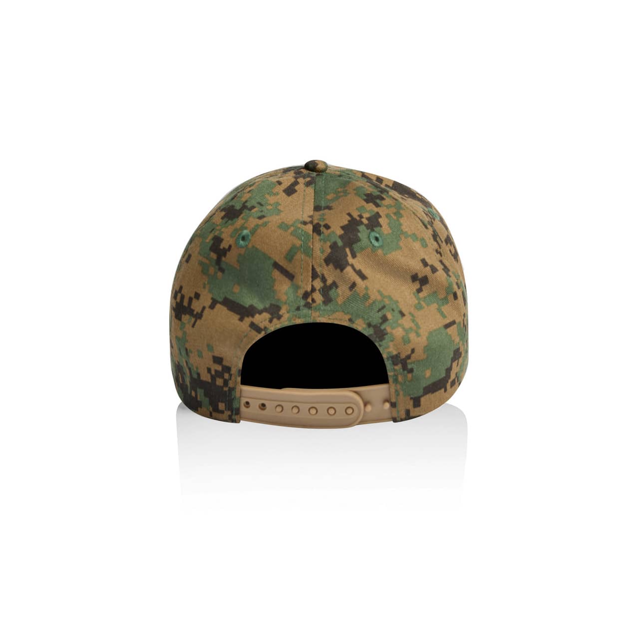 Frame Soft Camo Cap AS-1164C A soft camo cap featuring a brown and green camouflage pattern, with an adjustable strap at the back and a logo.
