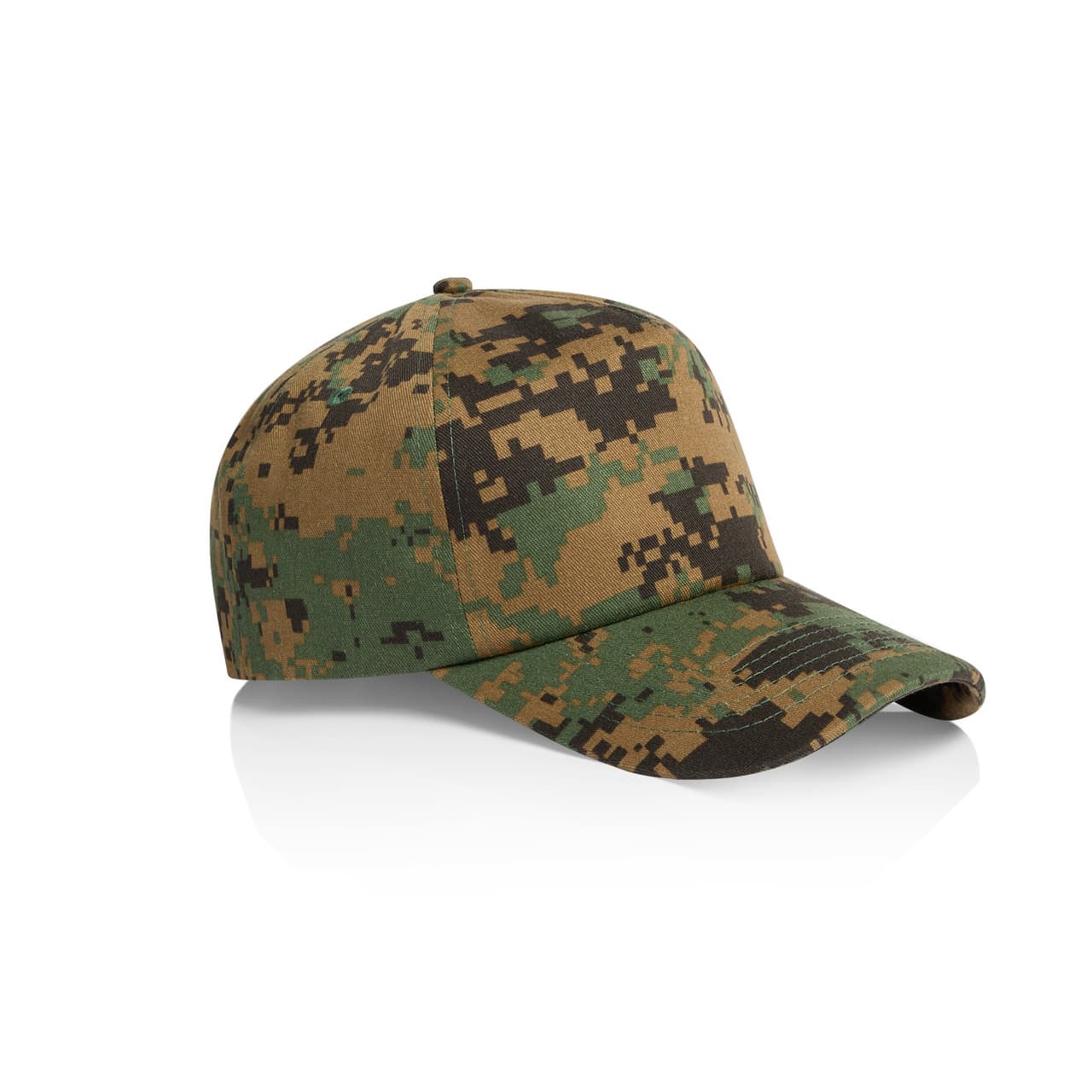 Frame Soft Camo Cap AS-1164C A soft camo cap featuring a blend of green, brown, and tan colours with a branding logo.
