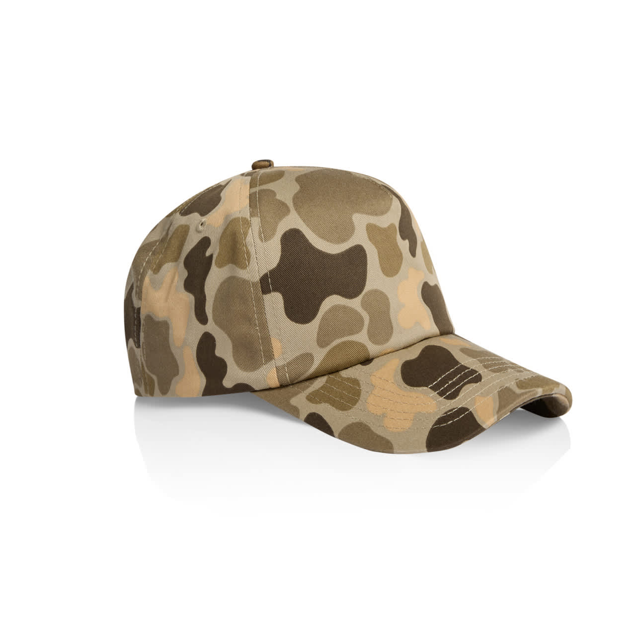 Frame Soft Camo Cap AS-1164C A cap in soft camo pattern featuring shades of brown and beige, with a curved brim and adjustable fit.