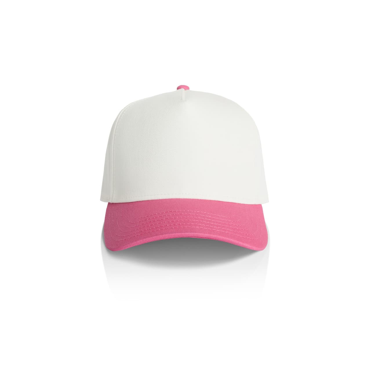 Frame Two-Tone Cap AS-1165 A two-tone cap featuring a white upper and a pink brim, complete with a logo.
