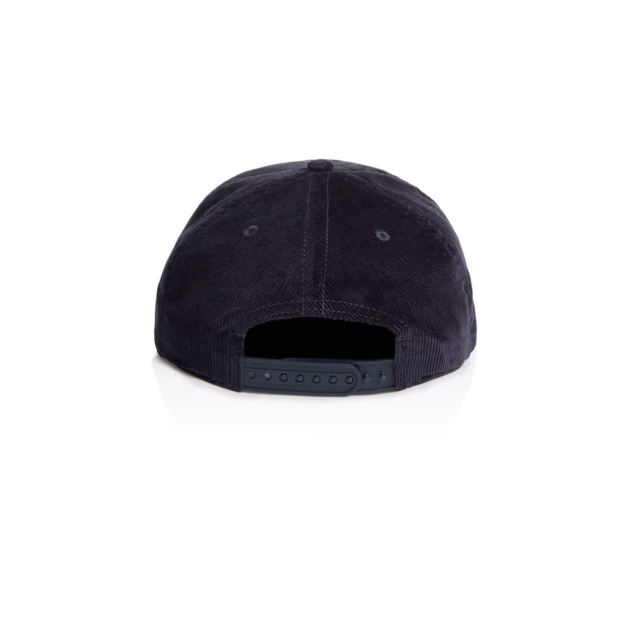 A navy cap with a corduroy texture, featuring a back adjustment strap and no visible branding.