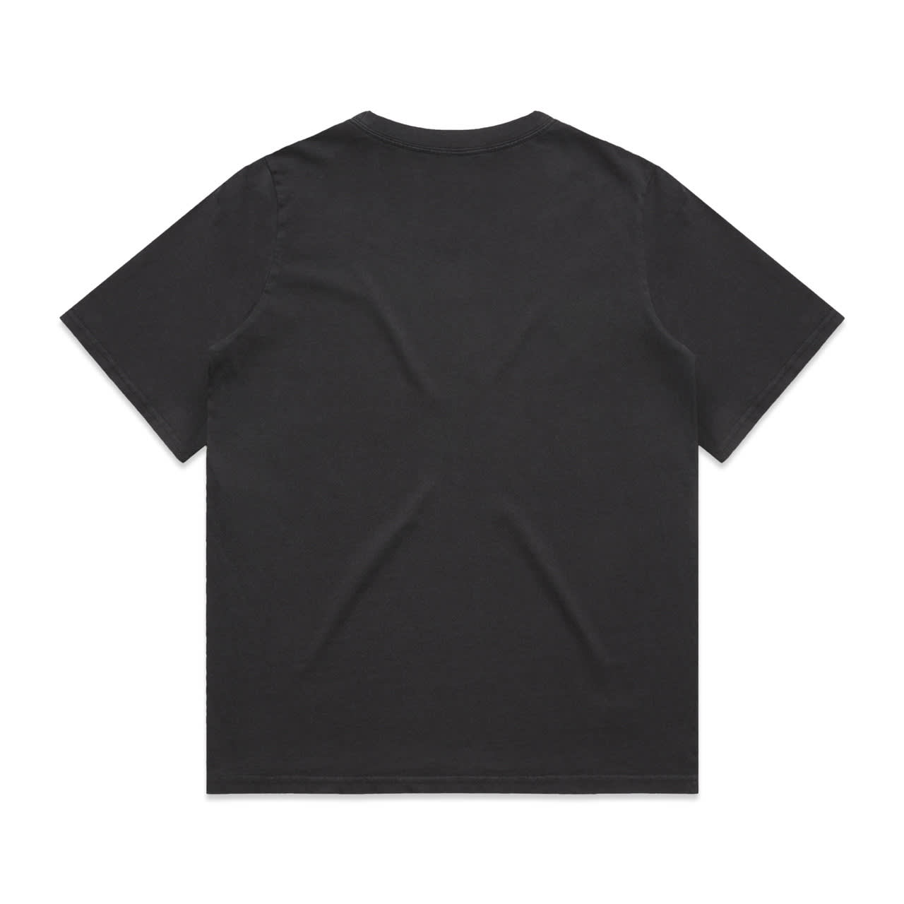 A black heavy faded tee shirt with a relaxed fit and short sleeves, featuring no visible design on the back.