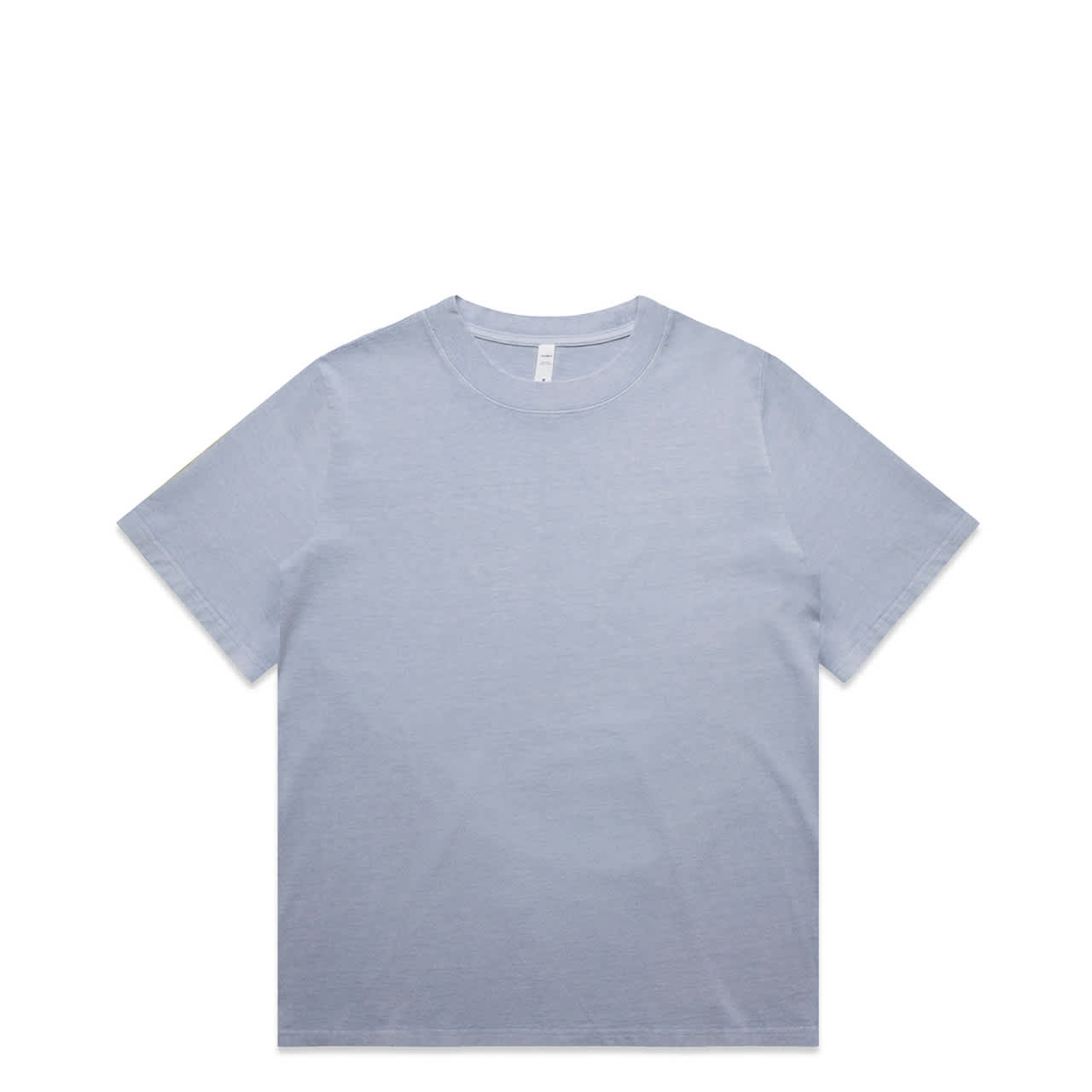 A light blue t-shirt with a classic crew neck and short sleeves, featuring a subtle logo.