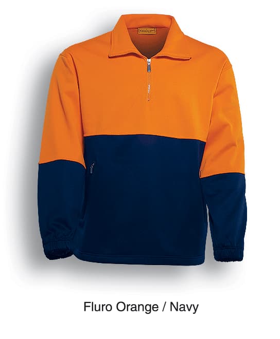 Unisex Adults Hi-Vis 1/2 Zip Fleece - SJ0411 Image ORANGE/NAVY