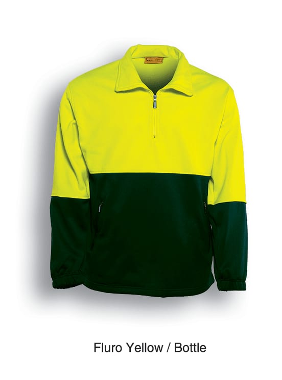 Unisex Adults Hi-Vis 1/2 Zip Fleece - SJ0411 Image YELLOW/BOTTLE GREEN