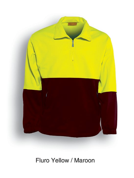 Unisex Adults Hi-Vis 1/2 Zip Fleece - SJ0411 Image YELLOW/MAROON
