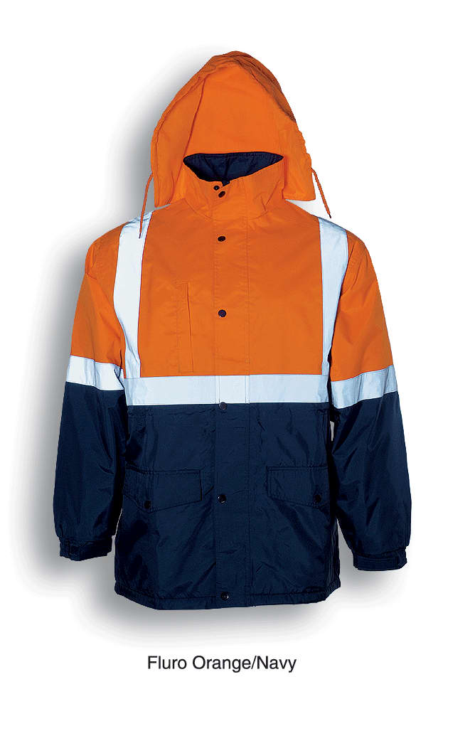 Unisex Adults Hi-Vis Polar Fleece Lined Jacket With Reflective Tape - SJ0430 Image ORANGE/NAVY