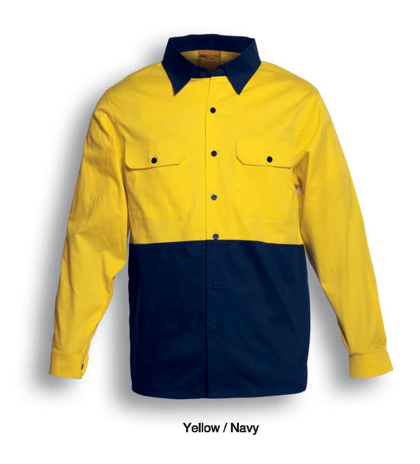 Unisex Adults Hi-Vis Cotton Twill Shirt L/S - SS1013 Image YELLOW/NAVY