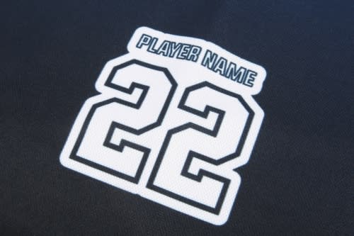 A black sports jersey featuring a white number "22" with a placeholder for player name.