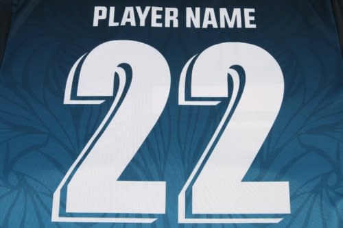 A blue volleyball uniform featuring a large number 22 and a logo.