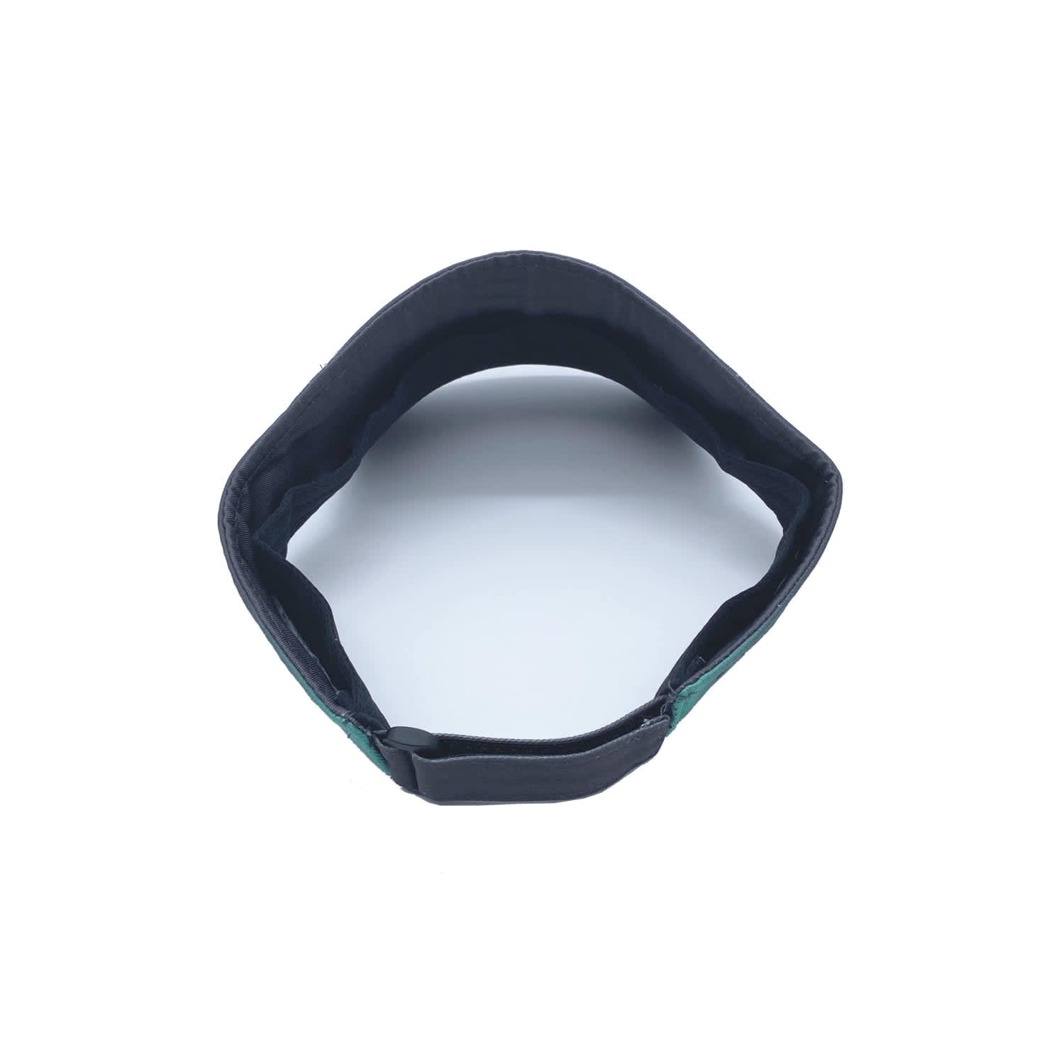 A black sport visor with an adjustable strap and a logo inside. The inner lining is smooth and light.