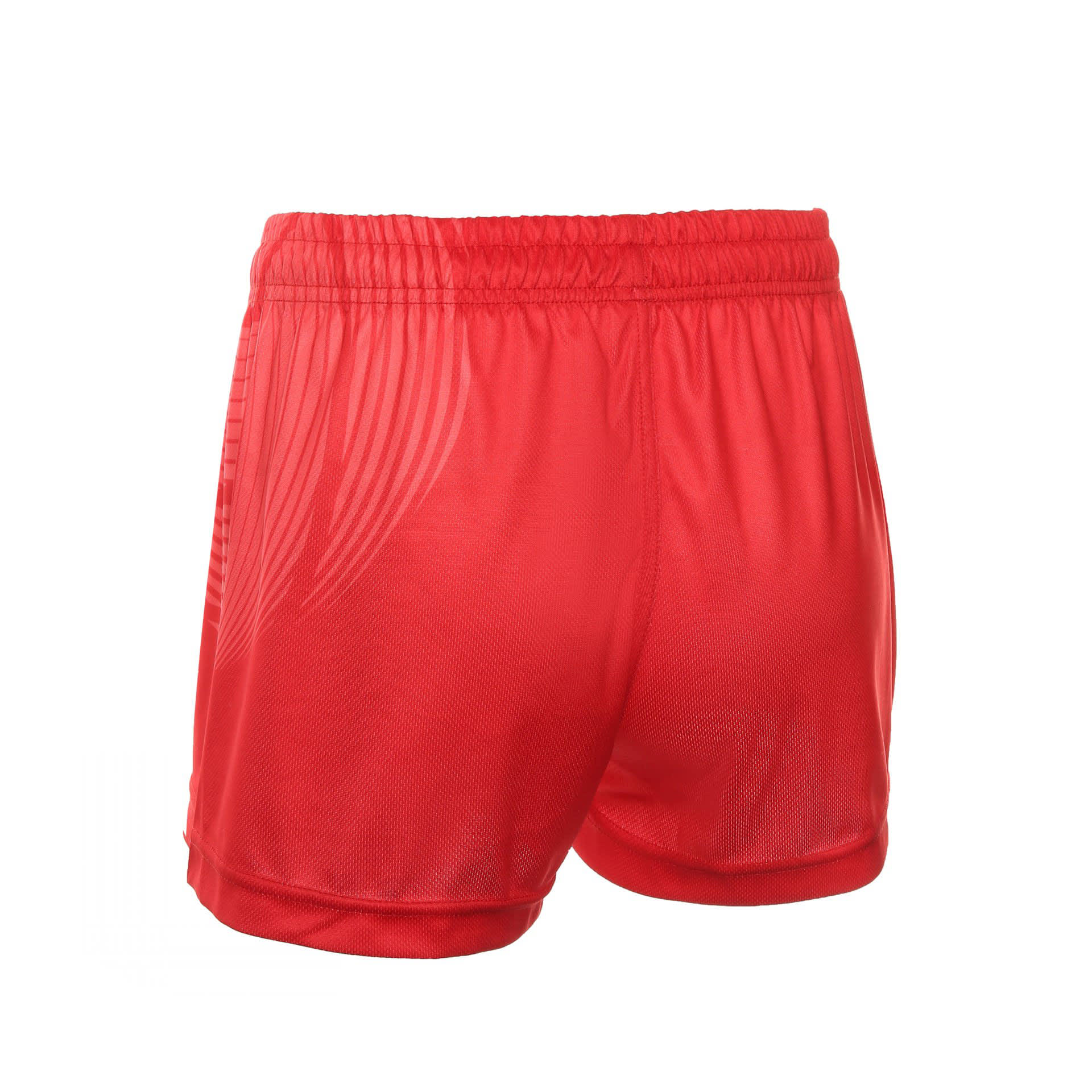 Red women's volleyball uniform shorts with an elastic waistband and a logo.