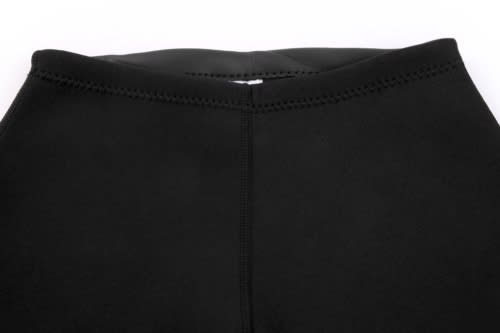 A black anti-chlorine swimming coat with a smooth finish and detailed stitching at the waistband. It features a logo.