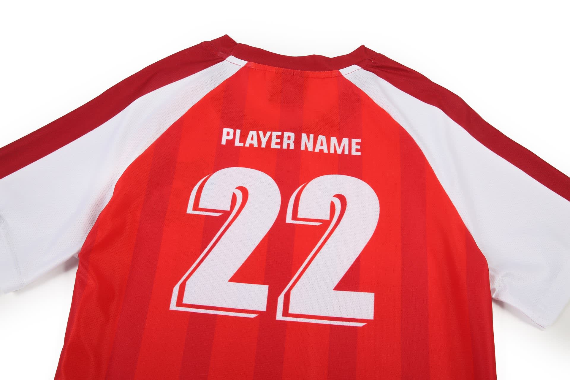 A red women's soccer tee with white accents, featuring a prominent number "22" and a place for a player name.