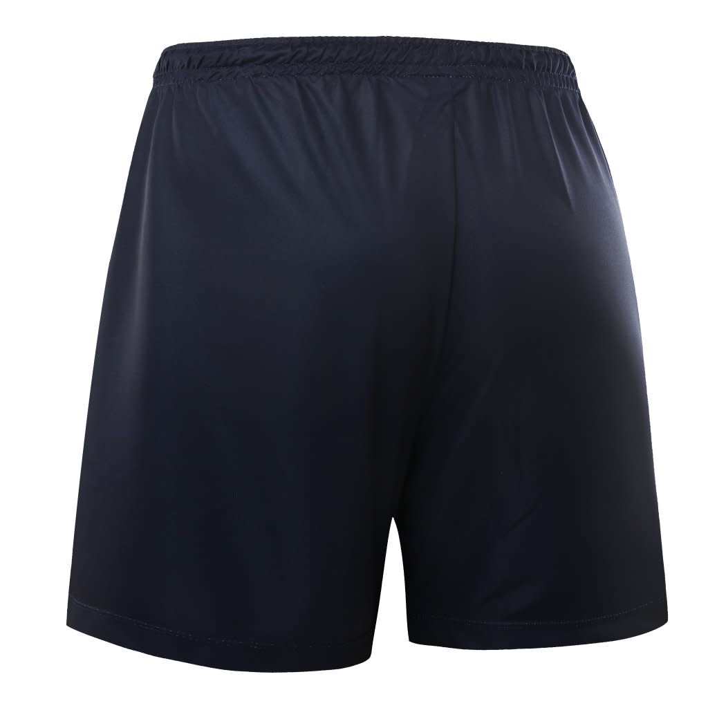 A pair of black sublimated shorts featuring an elastic waistband and a smooth finish.