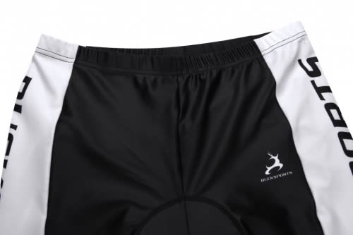 A black and white cycling jersey featuring a logo, designed for sports team wear.