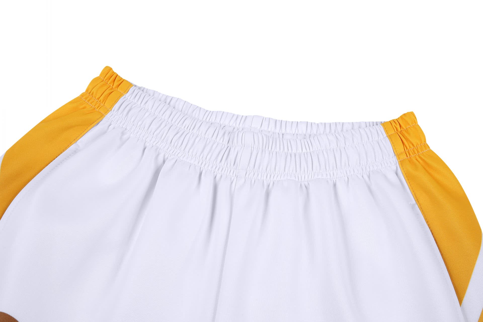 Cricket uniform pants for women featuring a white body with yellow accents and an elastic waistband.