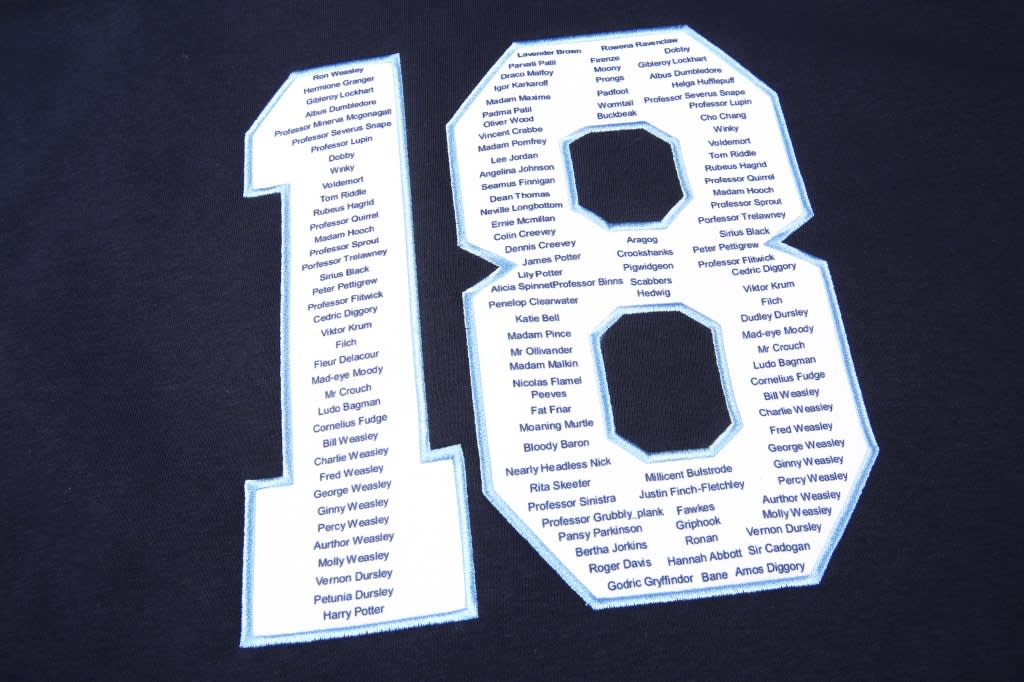 An image featuring a black fabric with a large white number "18" made up of various names listed inside.