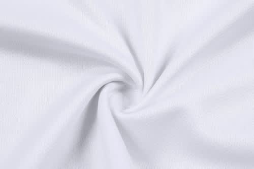 A close-up of white fabric, featuring a smooth texture with a slight twist. The material is lightweight and breathable.