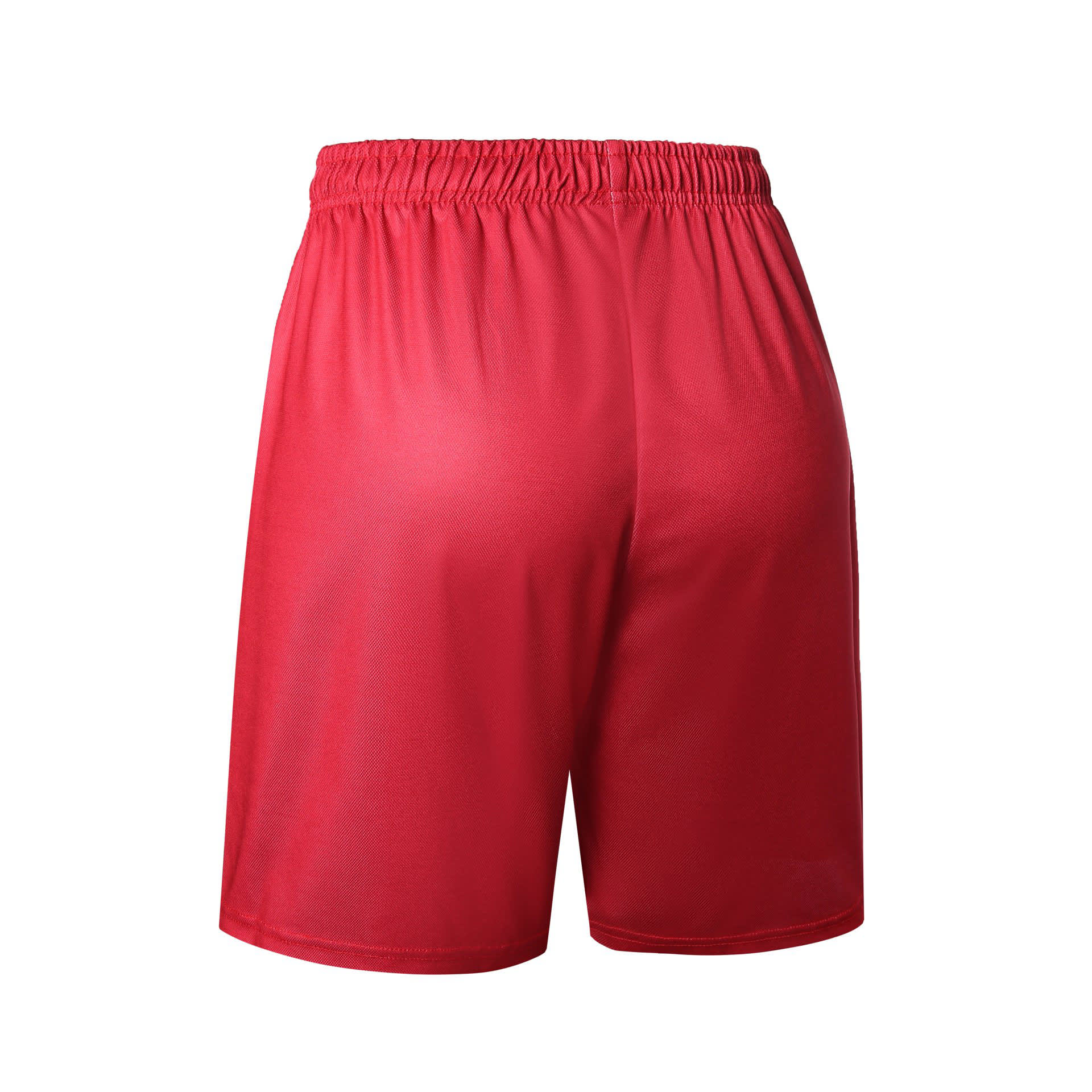 Red women's basketball uniform shorts with an elastic waistband and a simple design. Features a logo on the fabric.