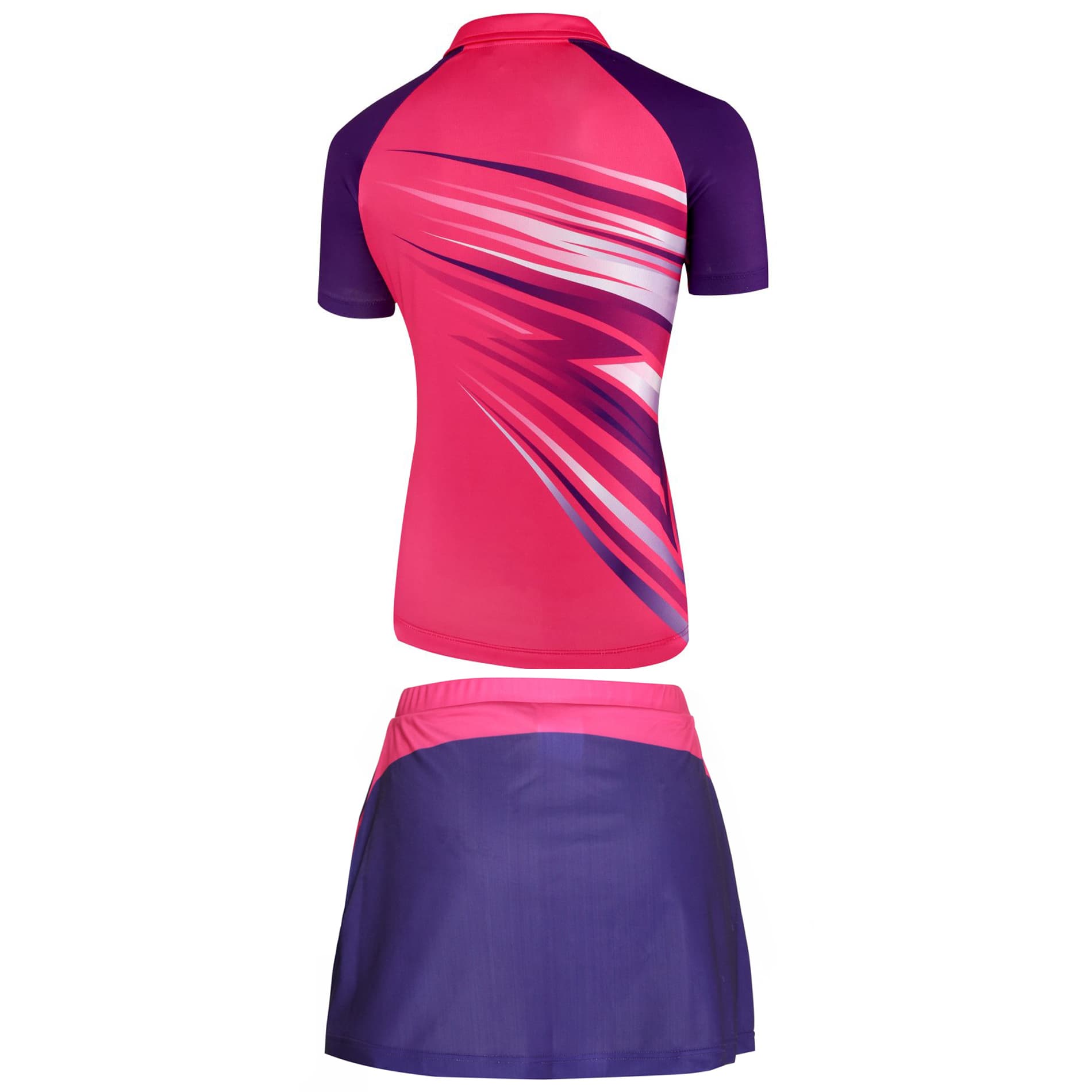 A red cycling jersey with a logo and grey cycling shorts, featuring a stylish design and a back pocket.