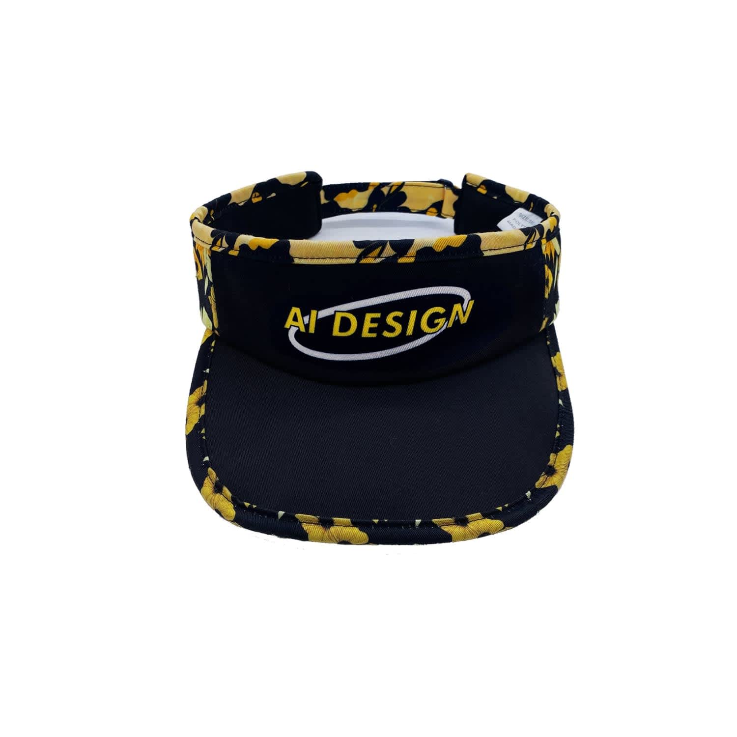 A soft cap featuring a black and yellow camouflage design, equipped with a logo on the front panel.