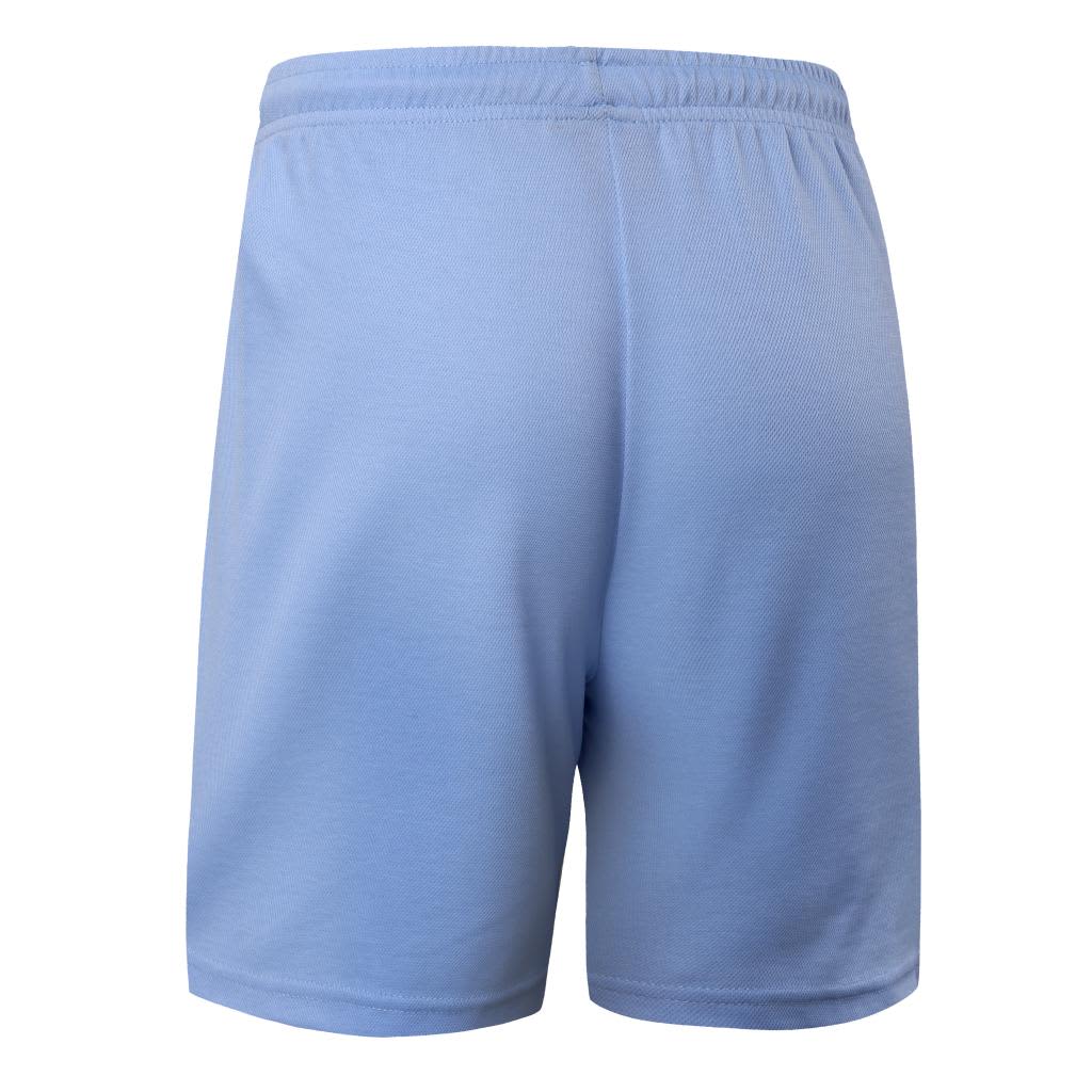Cotton back shorts in light blue, featuring an elastic waistband and a plain design. Includes a logo.