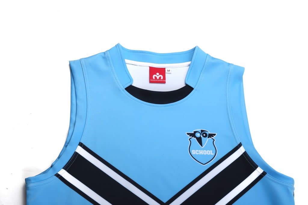 AFL vest in light blue featuring black stripes and a logo, designed with a sleeveless style.