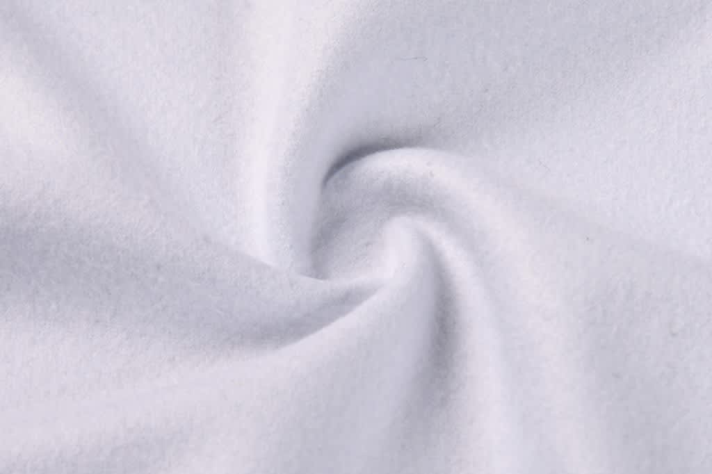 A soft, light grey fabric with a swirl pattern, suitable for creating custom apparel like hoodies.