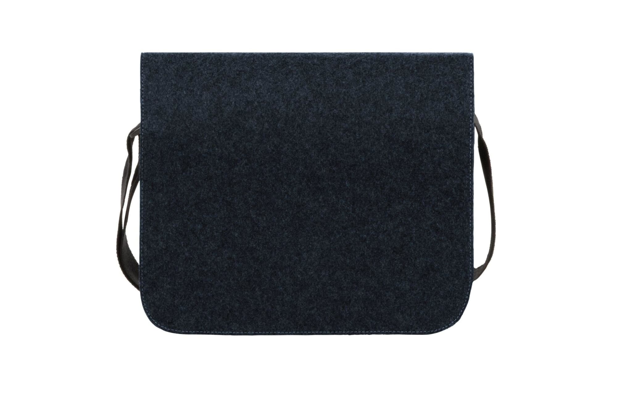 A dark grey courier bag with a flap closure and an adjustable shoulder strap. Features a logo.