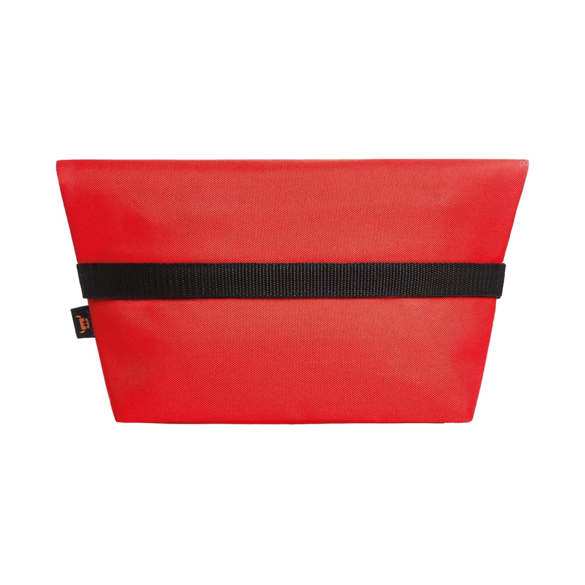 A red Flow Thermo Bag with a black strap, designed for keeping items cool. Features a logo.