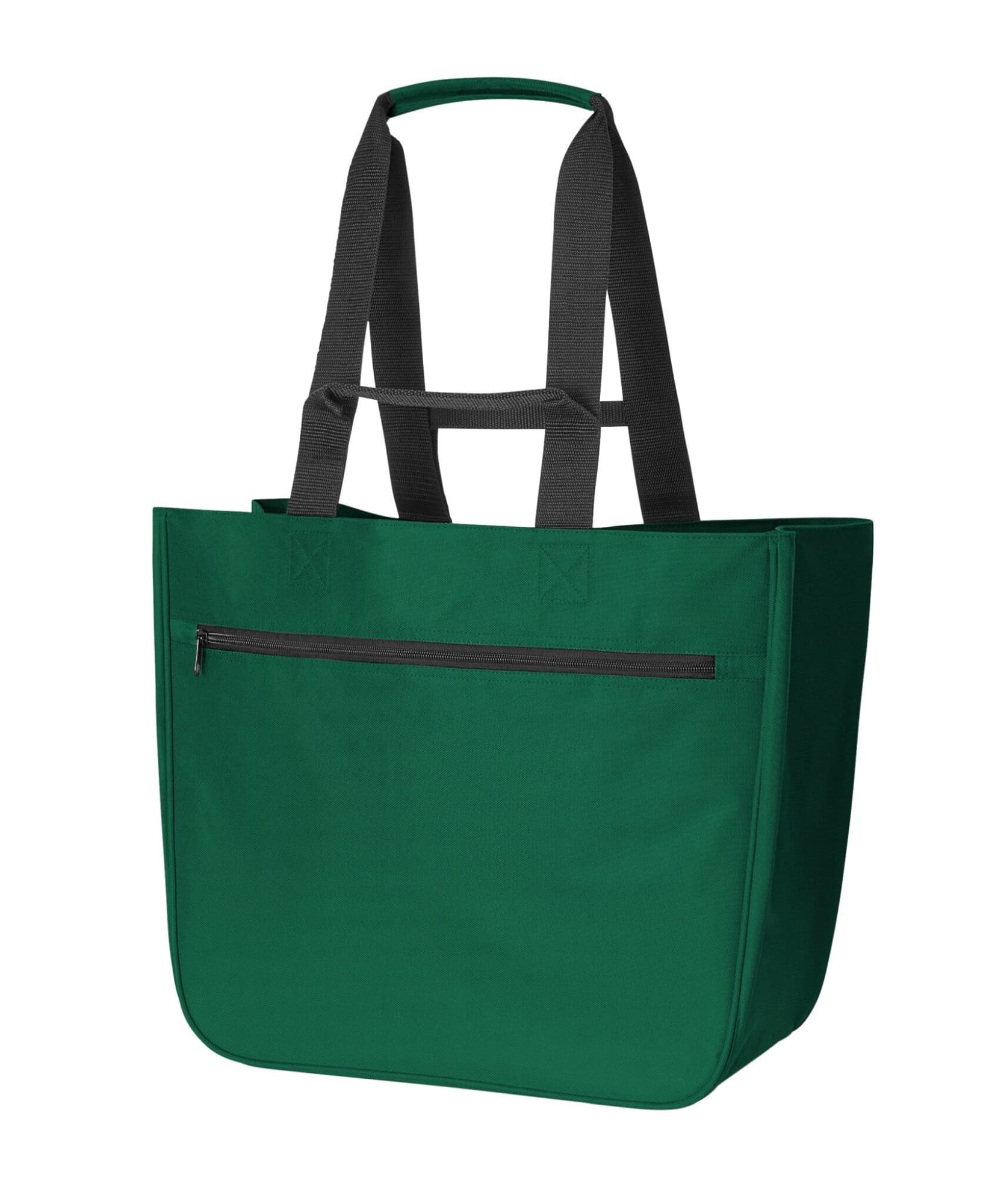 A green Softbasket Shopper bag with grey straps and a front zip pocket. It has a simple, minimalist design and logo.