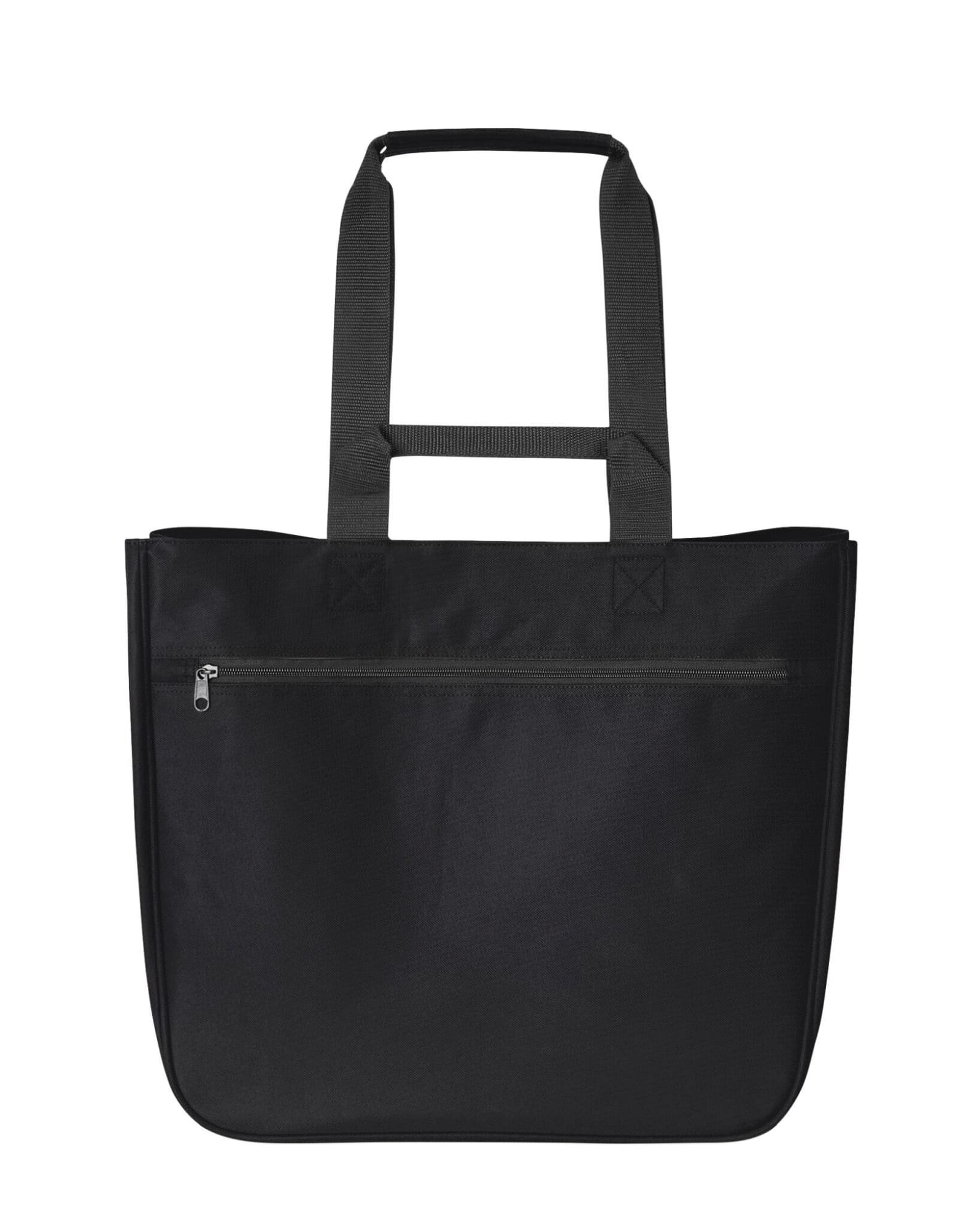A black Softbasket Shopper bag with two handles and a zippered pocket at the back. Features a logo.