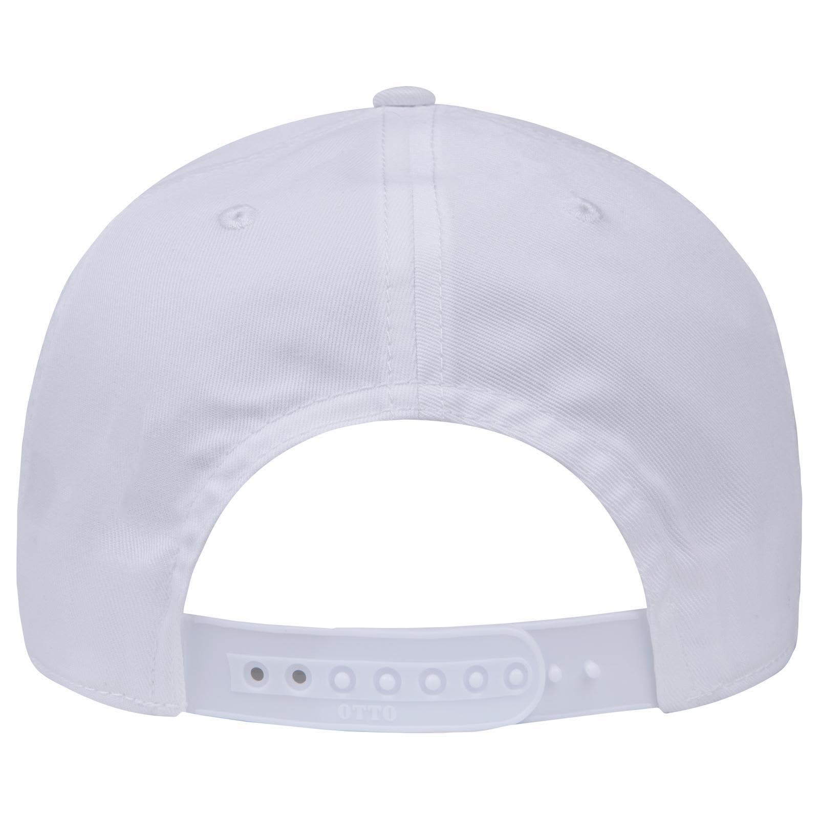 6 Panel Low Profile Baseball Cap C3-19-061 A white 6-panel low profile baseball cap featuring a logo on the back and an adjustable strap.